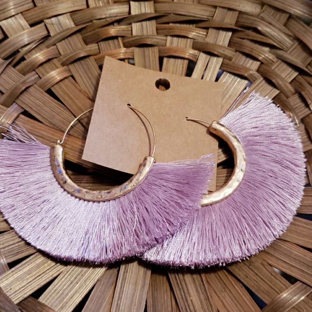 NEW- Lilac Fringe Hoop Earrings